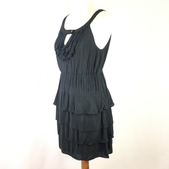 Maeve Anthropologie Ruffle Dress 4 KeyholeBlack - Picture 4 of 6